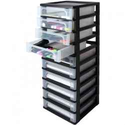 IRIS OHYAMA Tour de rangement - Organiseur - 10 tiroirs de 4 L - Format A4 - Transparent - L26 x P35,5 x H81,5 cm - Noir