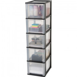 IRIS OHYAMA Tour de rangement - Organiseur - 5 tiroirs de 13 L - Format A4 - Transparent - L26 x P35,5 x H99,5 cm - Noir