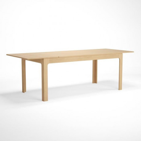 Table extensible avec 1 allonge intégrée - Décor chene - Pieds en hetre - L 180 x P 90 x H 76 cm