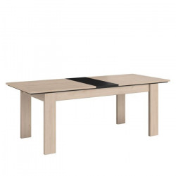 PARISOT Table a manger avec rallonge de 6 personnes - Décor chene Jackson et noir - TOKYO - L 180-215 x H 78 x P 90 cm