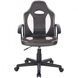 TERRY Chaise de bureau ajustable gaming - Simili Blanc et gris - L 56 x P 60 x H 92 / 102 cm