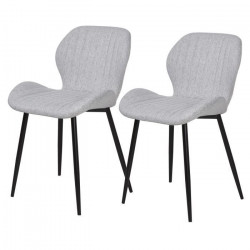 PORTO Lot de 2 chaises - Tissu gris - Pieds métal - L 51 x P 49 x H 49 cm