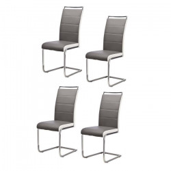 DYLAN Lot de 4 chaises - Pieds métal chromé - Simili Gris et Blanc - L 42 x P 56 x H 102 cm