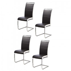 DYLAN Lot de 4 chaises - Pieds métal chromé - Simili Noir et Blanc - L 42 x P 56 x H 102 cm