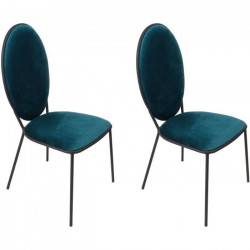 Lot de 2 Chaises - Velours Bleu - L 51 x P 96 x H 52,5 cm - LOUIS