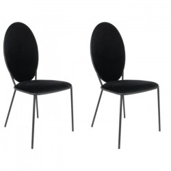 Lot de 2 Chaises - Velours Noir - L 51 x P 96 x H 52,5 cm - LOUIS