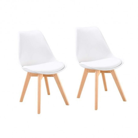 BJORN Lot de 2 chaises de salle a manger - Simili blanc - Scandinave - L 48 x P 57 cm