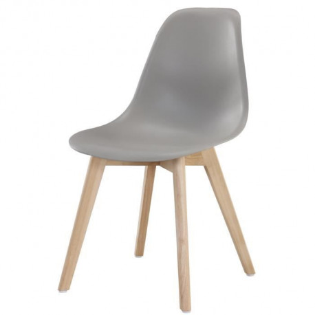 SACHA Chaise de salle a manger gris - Pieds en bois hévéa massif - Scandinave - L 48 x P 55 cm