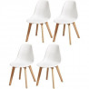 SACHA Lot de 4 chaises de salle a manger blanc - Pieds en bois hévéa massif - Scandinave - L 48 x P 55 cm