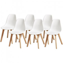 SACHA Lot de 6 Chaises pieds en Hévéa - Blanc - L 46 x P 53 x H 82