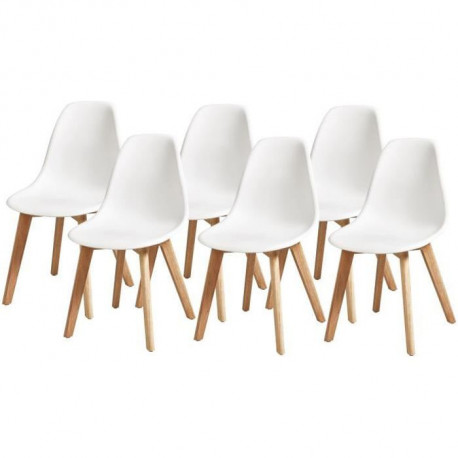 SACHA Lot de 6 Chaises pieds en Hévéa - Blanc - L 46 x P 53 x H 82