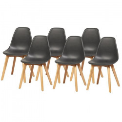 SACHA Lot de 6 Chaises pieds en Hévéa - Noir - L 46 x P 53 x H 82