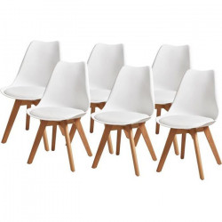 BJORN Chaises - Simili Blanc - Pieds en Hetre - Lot de 6 - L 48,5 x P 58 x H 83 cm