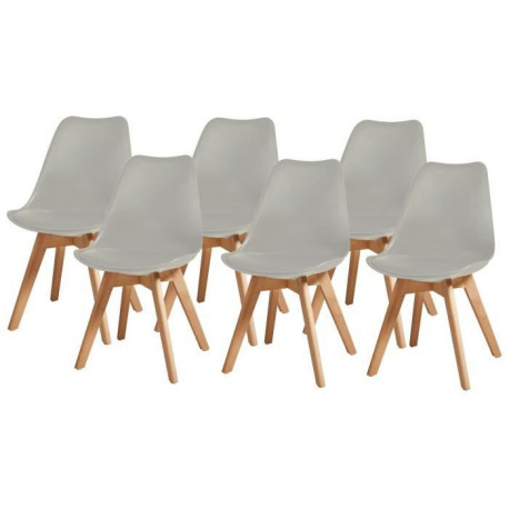 Chaises de salle a manger BJORN - Simili-Gris - Lot de 6 - L 48,5 x P 58 x H 83 cm