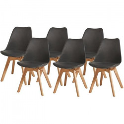 BJORN Lot de 6 chaises pieds en Hetre - Simili Noir - L 48,5 x P 58 x H 83 cm