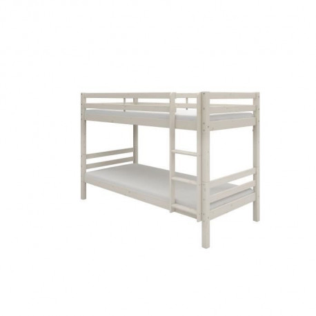 Lit superposés séparables enfant - 2x90x190 cm - Pin massif blanchi - Sommier inclus - ANDO