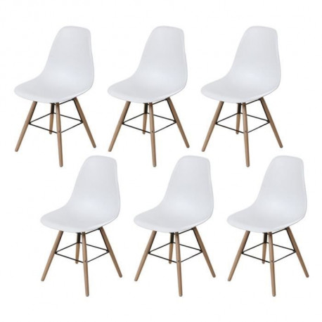 Lot de 6 chaises blanc pieds bois - L 47 x P 52 x H 83 cm - OLAF