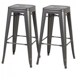 Lot de 2 tabourets industriel en métal - Gris - L 30,5 x P 30,5 x H 77 cm - JAKE