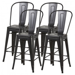 Lot de 4 tabourets industriel en métal -  Noir - L 30,5 x P 30,5 x H 61 cm - MECANO