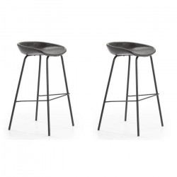 Lot de 2 tabourets - Simili gris foncé - L44 x P 45 x H 84 cm - EDITH