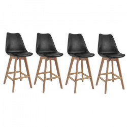 BJORN Lot de 4 Tabourets de bar - Pieds en Hetre - Simili noir - L 49 x P 59 x H 101