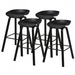 Lot de 4 tabourets - Noir - Pieds métal - L 42 x P 38 x H 75 cm - ARIANA