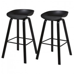 Lot de 2 tabourets - Noir - Pieds métal - L 42 x P 38 x H 75 cm - ARIANA