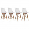 BJORN Lot de 4 Tabourets de bar - Pieds en Hetre - Simili blanc - L 49 x P 59 x H 101