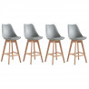 BJORN Lot de 4 Tabourets de bar - Pieds en Hetre - Simili gris - L 49 x P 59 x H 101
