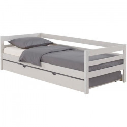 Lit Gigogne - Bois Pin massif - Blanc - Sommier inclus - 2x90x190 cm - SIMBA