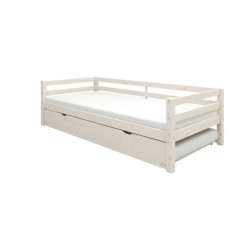 Lit banquette gigogne enfant - 2x90x190cm - Pin massif blanchi - Sommier inclus - SOREN