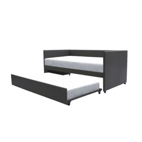 Lit banquette gigogne ATLANTA - 90 x 190 cm - Simili - Gris foncé - Sommiers inclus