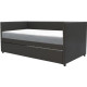 Lit banquette gigogne ATLANTA - 90 x 190 cm - Simili - Gris foncé - Sommiers inclus