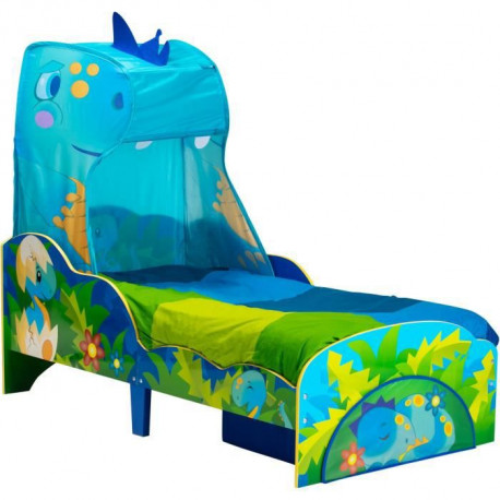 Lit dinosaure pour enfant avec ciel de lit et tiroir de rangement pour matelas 140cm x 70cm