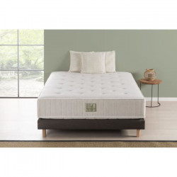 DEKO DREAM Ensemble Matelas + Sommier 140x190 - Ressorts ensachés - NATURA LAINE