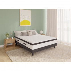 KIOTA Ensemble Matelas 140x190 cm + Sommier + pieds  - Ressorts ensachés - 30 cm - ZIADA