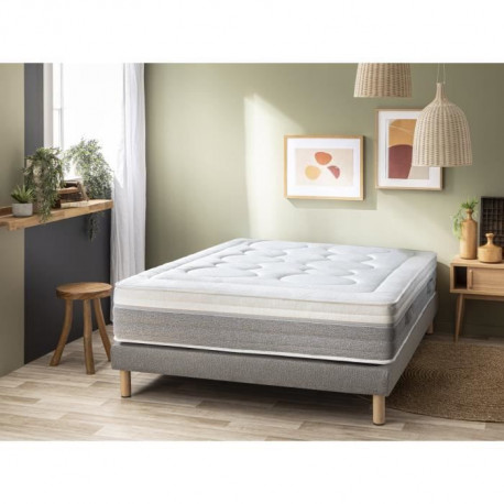 SOMDREAM OSCAR Ensemble Matelas 140x190 cm + Sommier + Pieds - Mémoire de forme - Triple suspension - 27 cm