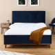 KOOS Lit adulte 140 x 190 cm avec tete de lit - Velours bleu marine