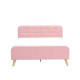 Lit adulte  ASHBY - 140 x 190 cm - Tissu - Imitation lin rose et boutons roses  - Sommier inclus