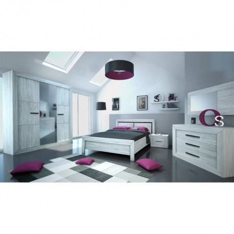 NEVA Lit adulte avec LED contemporain décor gris clair - l 160 x L 200 cm