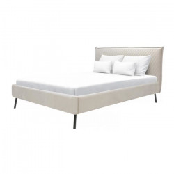 Lit adulte  OXFORD - 140 x 190 cm  - Velours - Beige - Sommier inclus
