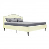 Lit adulte classique  NAILHEADS - 140 x 190 cm - Tissu - Beige - Tete de lit cloutée et pieds bois - Sommier inclus