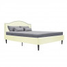 Lit adulte  NAILHEADS - 160 x 200 cm  - Tissu - Beige  - Tete de lit cloutée et pieds bois - Sommier inclus