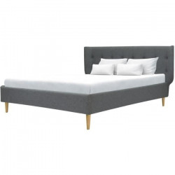 WING Lit adulte vintage - Tissu Gris foncé - Sommier inclus - 160 x 200 cm