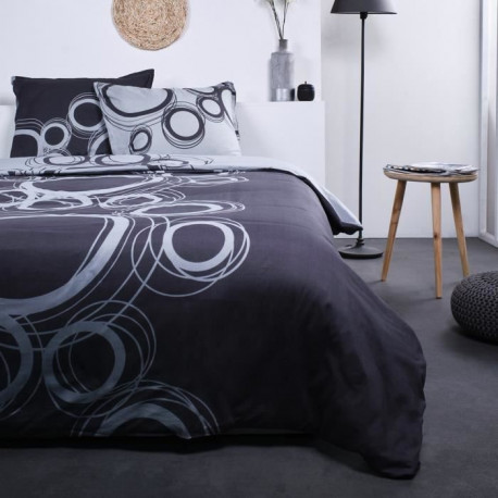 TODAY Parure de lit Coton 2 personnes - 200x200 cm - Imprimé Gris Tom