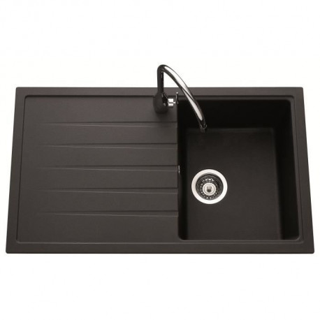 EWI Evier cuisine a encastrer 1 bac + 1 égouttoir Topaze - Granit - 86 x 50 cm - Noir