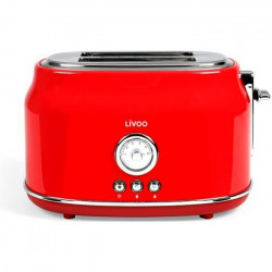 LIVOO DOD181R Grille-pains rétro - 2 fentes - 815W - Thermostat réglable : 6 positions - Rouge