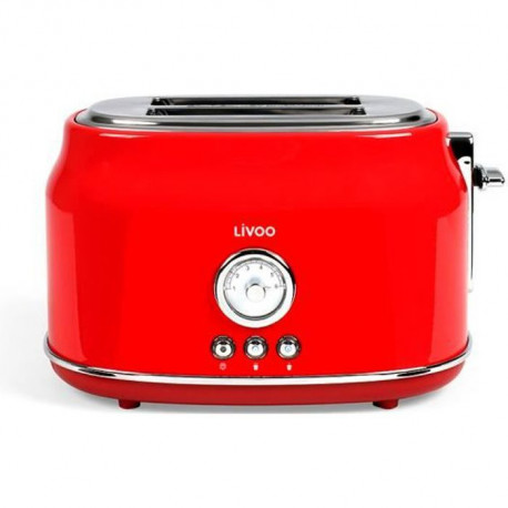 LIVOO DOD181R Grille-pains rétro - 2 fentes - 815W - Thermostat réglable : 6 positions - Rouge