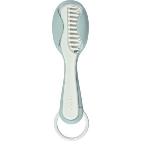 BÉABA, Peigne + brosse a cheveux, bébé/enfant, Systeme de rangement du peigne intégré au dos de la brosse, Green Blue