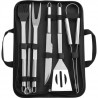 Valisette de 6 ustensiles en acier inoxydable pour barbecue ou plancha (Spatule, pince, Pic a Brochettes etc.)